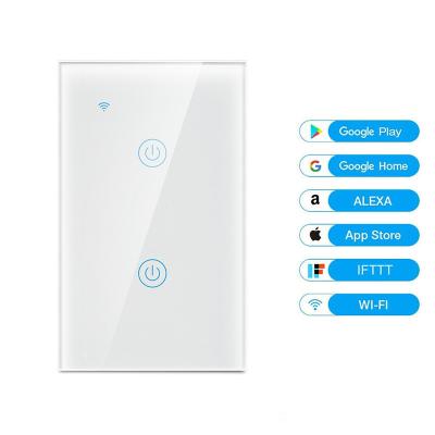 China Tuya USA Wifi Wall Switch No Neutral Wire Panel Touch Sensor 3 Smart Light Smart Glass Strip Amazon Alexa Google Home Shipping & Handling - DS101-BW for sale