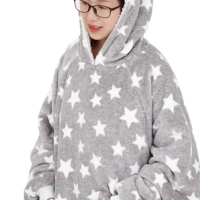 China Anti-Static 100% Polyester Printed Coral Sherpa Fleece Oversize Wearable Hoodie Cover Adult for sale