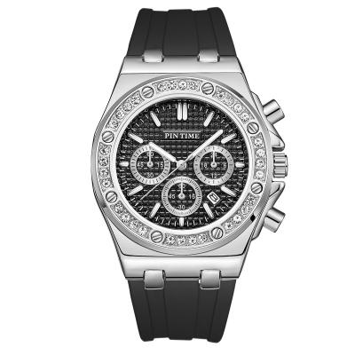 China Luxury Fancy Automatic Rose Gold Ladies Watches Band Diamond Women Wrist Watch Silicone Quartz Date Day Date PINTIME for sale
