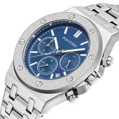 China PINTIME PT2665S Day/Date Men's Quartz Watches Stainless Steel Strap Chronograph Waterproof Business Wrist Watch for sale