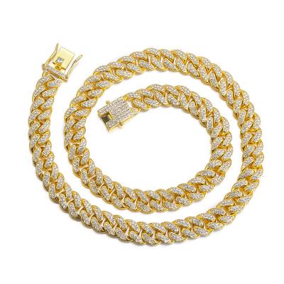 China CLASSIC Luxury Gold Chain Necklace Mens Bling Rhinestone Finish Miami Cuban Link Hip Hop Necklace Jewelry for sale