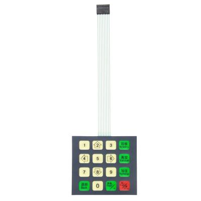 China Home Appliance 3x3 4x4 3x4 9 Keypad / 12 16 Key Silver Conductive Ink Membrane Switch Keypad With Connector for sale