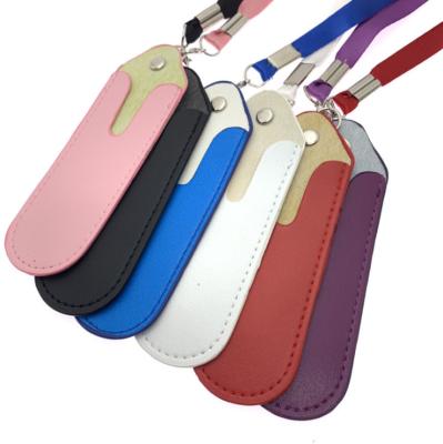 China Lanyard Wholesale High Quality Recorder Lanyard PU Pen Holder Leather Lanyard with Silicone Ring for sale