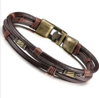 China Promotional Gift Amazon Bracelet Hot Mens Vintage Leather Wristband Bracelet Brown Braided Leather Lanyard for sale