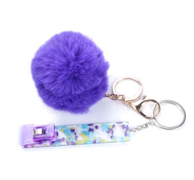 China Nail Protector Card Grabber Key Chain Customize Acrylic Stylish Nails Long ATM Credit Debit Card Grabber Key Chain With Pom Pom for sale