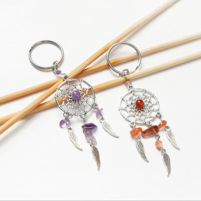 China Promotional Gift Hot Selling Dream Catcher Crystal Keychains Natural Stone Alloy Hook Keychains for sale