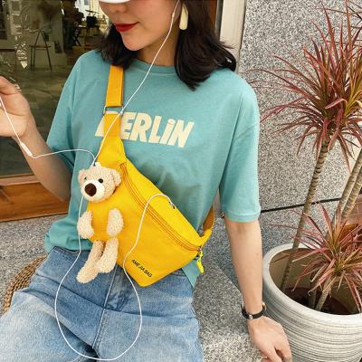 China Anti-theft Ladies Canvas One-shoulder Fashion Doll Bear Belt Diagonal Pocket for sale