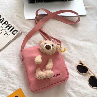 China Large Capacity Messenger Bag Anti-theft Bear Cotton Canvas Soft Cute Casual Bag for sale