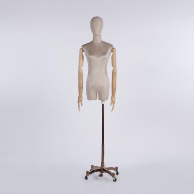 China Half Body Female Mannequin Half Body Cloth Wrapped Mannequin Female Torso Mannequin With Wooden Arms for sale