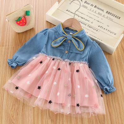 China A802 Breathable denim long sleeve dress, Princess five pointed star mesh dress. for sale