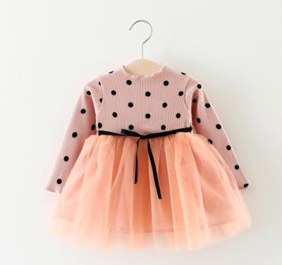 China A025 Autumn New Breathable Mosaic Dot Yarn Princess Skirt Girl's Long-sleeved Dress for sale