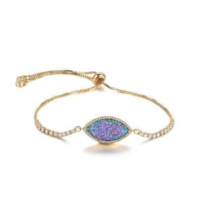 China Wholesale Environmental Friendly Natural Druzy Crystal Stone Quartz Zircon Gold Plated Eye Adjustable Bracelet For Women Girls for sale