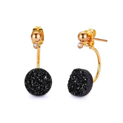 China DIY fancy 24k gold plated crystal agate cabochon jewelry accessories stud druzy earrings women for sale