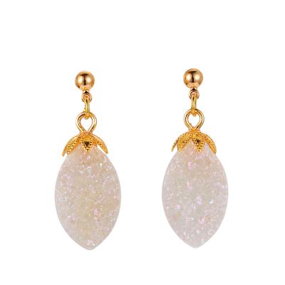 China Gold fancy crystal jewelry Dubai agate shape lozenge druzy DIY design earrings women wholesale for sale