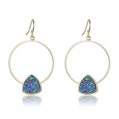 China Fashion environmental friendly gold plated natural gemstone crystal triangle quartz druzy statement earrings for women 2019 for sale