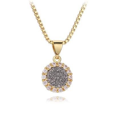 China Fashion Jewelry Crystal Therapy Stone Zirconia Environmental Friendly Druzy Pendant Gold Plated Chain Necklace For Women Girl for sale