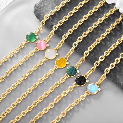 China New Environmentally Friendly Gold Plated Hand Ornament Bohemian Thick Chain Design Natural Round Stone Bracelet For Women for sale