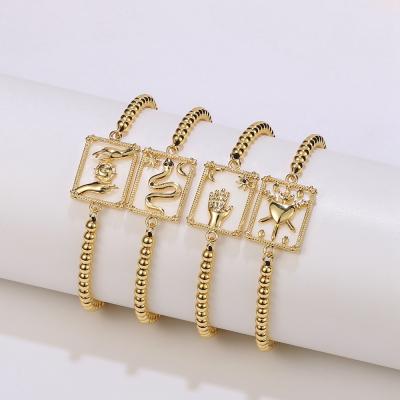 China Environmental friendly adjustable gold plated bead bracelet micro pave designer charms for diy shell snake bracelet for sale