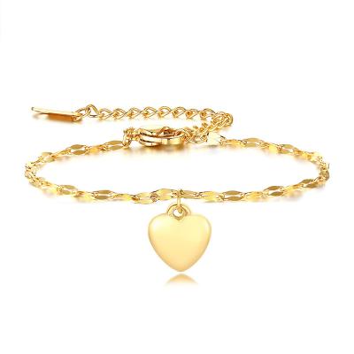 China Fashion Women Anklets 2020 Gold Plated Environmental Friendly Stainless Steel Adjustable Love Heart Charm Bracelet Jewelry for sale