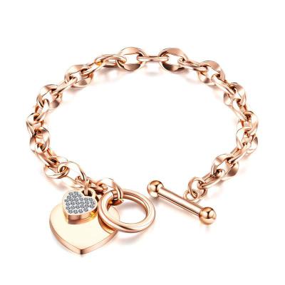 China Fashion Environmental Friendly Gold Plated Heart Chain Stainless Steel Bracelet For Women Jewelry for sale