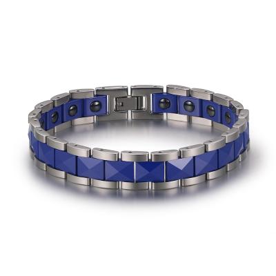 China Korea Popular Blue Magnetic Stainless Steel Jewelry Ceramic Health Benefit Metal Bracelets Bangles Men for sale