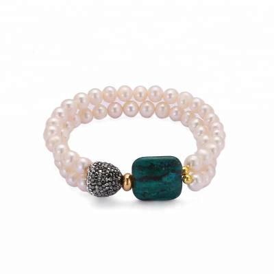 China 2018 DIY CZ chrysocolla bead paved copper plates 24k gold jewelry handmade bead bracelets bracelets for women for sale