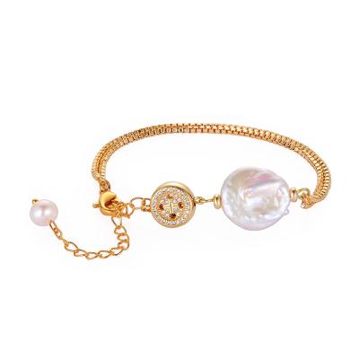 China DIY China Wholesale 24k Gold Plated Fashion Pearl Adjustable Jewelry Charm Bracelet Dangle Bracelet For Women for sale