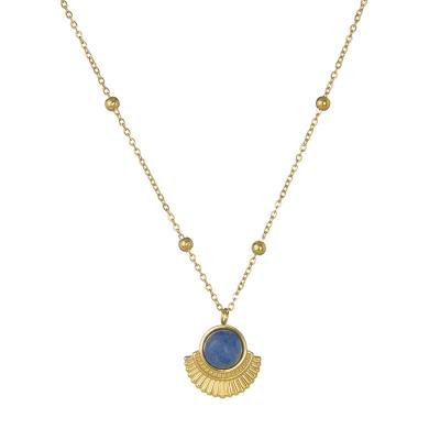 China Fashion Environmental Friendly Gold Plated Stainless Steel Long Chain Scalloped Charm Blue Turquoise Stone Pendant Necklace for sale