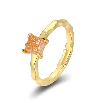 China Fashion Environmentally Friendly Gold Plated Nature Rings Druzy Jewelry Women Quartz Adjustable Crystal Drusillary Gems Finger Rings for sale