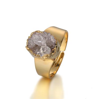 China 2017 latest fashion trendy design big raw quartz crystal druzy stone ring designs druzy rings jewelry women for sale