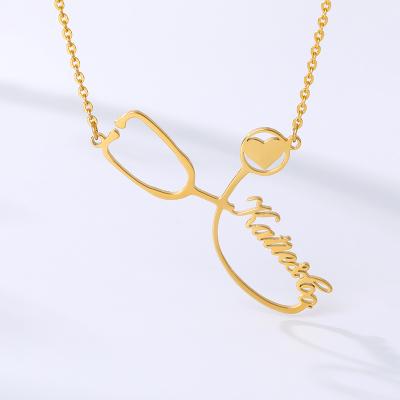 China Environmental Friendly Personalized Gold Plated Stainless Steel Private Custom Nursing Stethoscope Pendant Necklace for sale