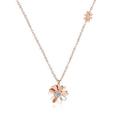 China 2020 Stainless Steel Small Daisy Flower Trendy Sunshine Lead Free Nickel Free Long Chain Stainless Steel Pendant Necklace for sale