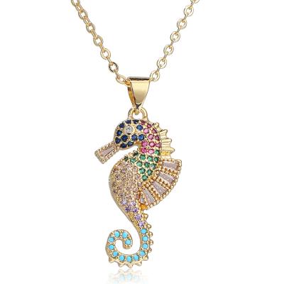 China TRENDY Fashion 18k Gold Plated Series Custom Jewelry Ocean Zircon Diamond Colorful Seahorse Necklace For Women for sale