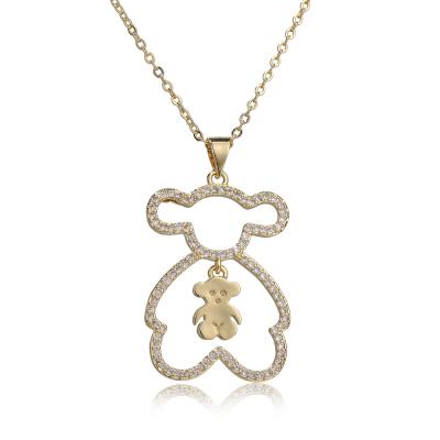 China TRENDY Gold Plated Custom Personalized Jewelry Cute Animal Diamond Bear Crystal Necklace for Women and Girls for sale