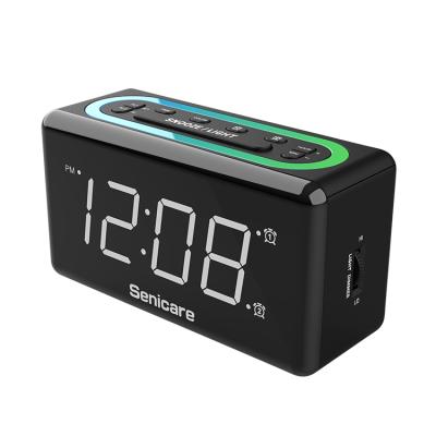 China LUMINOVA New Arrival Table LED Digital 7 Color Light Dual USB Charger Bell Alarm Clock for sale