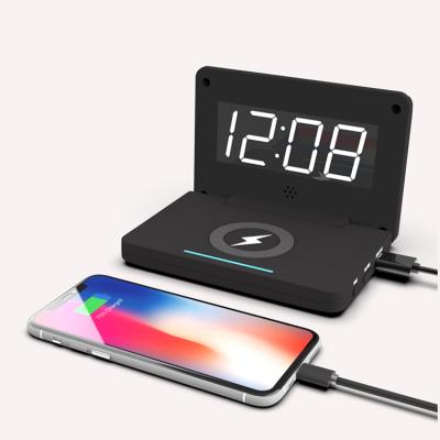 China LUMINOVA LCD Folding Alarm Clock 10W QI Convenient Wireless Mobile Phone Charging Digital Pendulum for sale