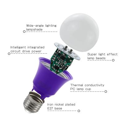 China Residential lampu led bulb color lamp A60 purple color led bulb 2700k 3000K 4000K 6500K lamparas E27 E26 Google 9W led bulb for sale