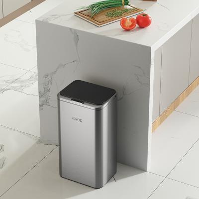 China Sustainable Silver Rectangular 30L Smart Trash Can For Hotel / Slow Champagne Gold Trash No Barrel Inner Trash Can for sale