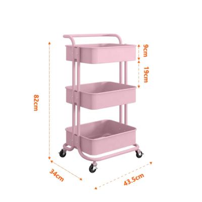 China Metal 3 Tiers Movable Sheave Storage Rack Mobile Household Beauty Trolley for sale