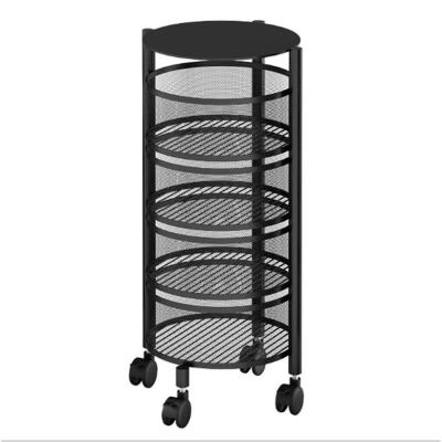 China Wholesale Minimalist Metal Kitchen Bathroom Storage Basket Multifunctional Home Mobile Carts Mesh Cart Round Basket Storage Kitchen for sale