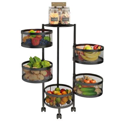 China Minimalist 4 Tier 360 Degree Rotating Baskets 4 Wheel Shelf Stainless Steel Kitchen Storage Rack Rotating Basket With Wheel for sale