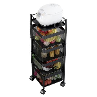 China Minimalist Wheels Fruit and Vegetable Storage Cart Metal Fruit Basket Storage Rolling Kitchen for sale