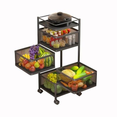 China Multi-Layer Rotating Revolving Kitchen Organizer Vegetable Kitchen Minimalist Storage Trolley Shelf Basket Rack for sale