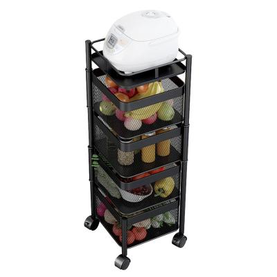 China Minimalist ALL IN ONE New Design Kitchen Fuit Basket Rotating Vegetable Roll Spice Cart Rack at Factory Price for sale