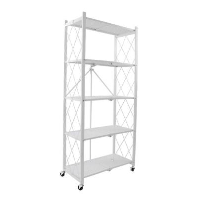 China Viable Folding Folding Storage Rack Home Kitchen Display Rack Foldable Shelf With Wheels Kitchen Shelf Organizer for sale