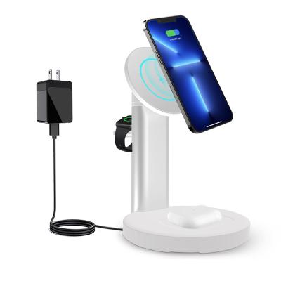 China 15W Mobile Phone/Watch/Earphone New Product 3 in 1 Magnetic Wireless Watch Stand Fast Qi Charging Station Dock for Airpods pro for sale