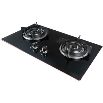 China Hotel black LPG NG built in tempered glass top cooktop 2 burner cooker gas stove for sale