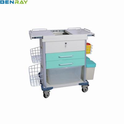 China 4 Wheels With Cross Brakes Steel Anesthesia Trolley Instrument for sale