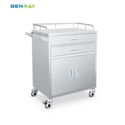 China Hospital 2 Drawers And 1 Cabinet Stainless Steel  Medical Medicine Trolley for sale