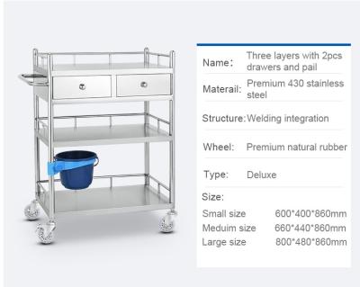 Cina 3 strati Ospedale in acciaio inossidabile Medical Instrument Trolley in vendita